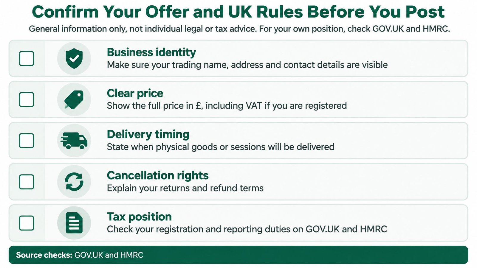 A checklist for UK business owners to follow before posting offers on social media platforms.